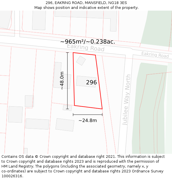 296, EAKRING ROAD, MANSFIELD, NG18 3ES: Plot and title map