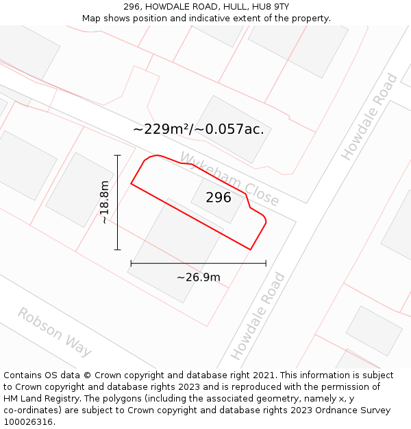 296, HOWDALE ROAD, HULL, HU8 9TY: Plot and title map