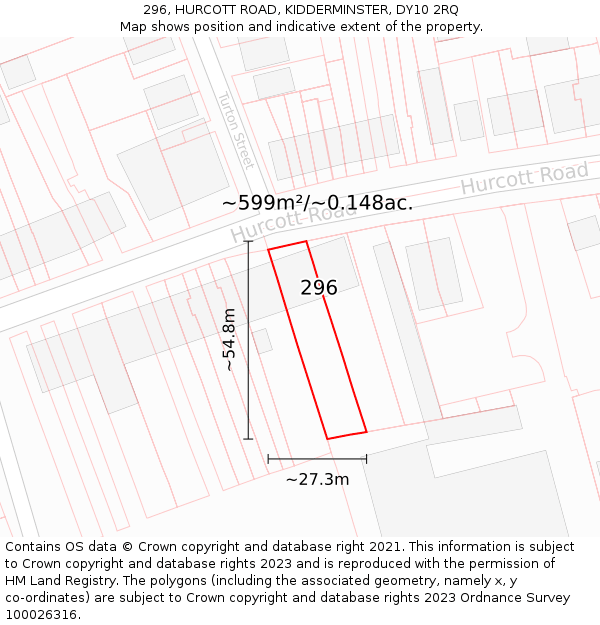 296, HURCOTT ROAD, KIDDERMINSTER, DY10 2RQ: Plot and title map