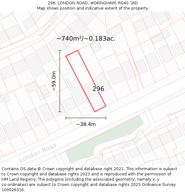 296, LONDON ROAD, WOKINGHAM, RG40 1RD: Plot and title map