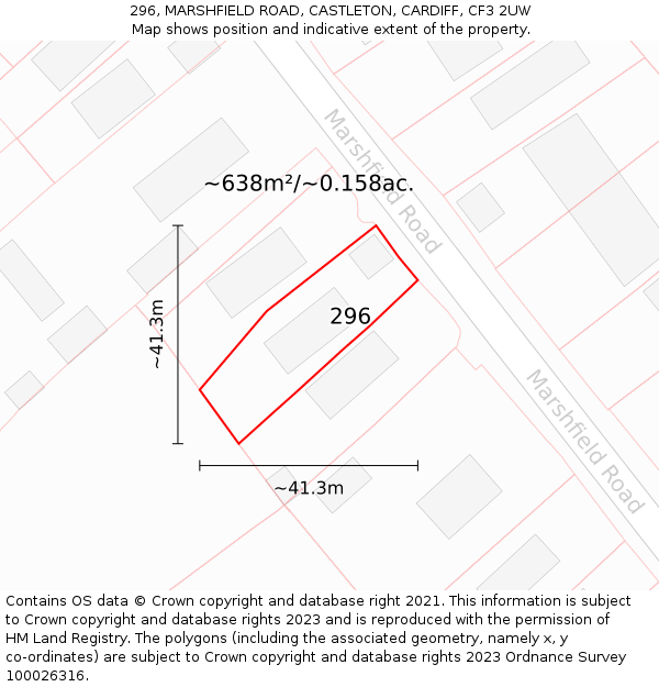 296, MARSHFIELD ROAD, CASTLETON, CARDIFF, CF3 2UW: Plot and title map