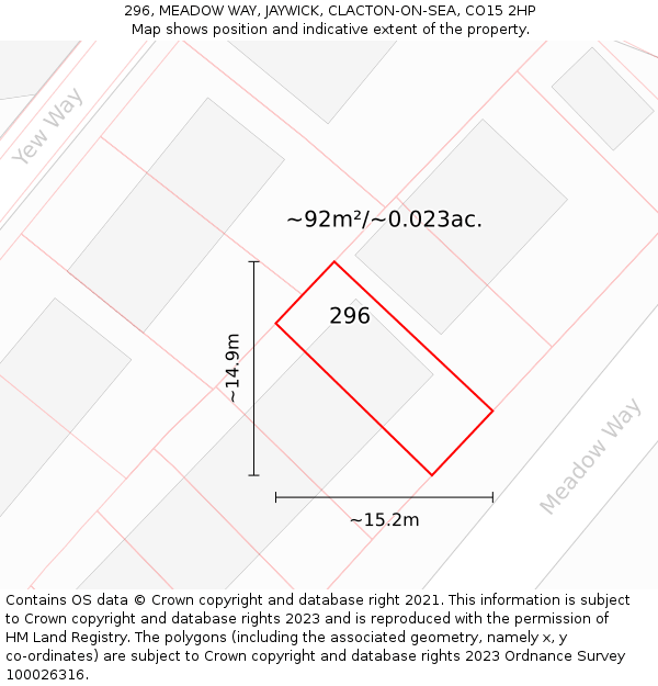296, MEADOW WAY, JAYWICK, CLACTON-ON-SEA, CO15 2HP: Plot and title map