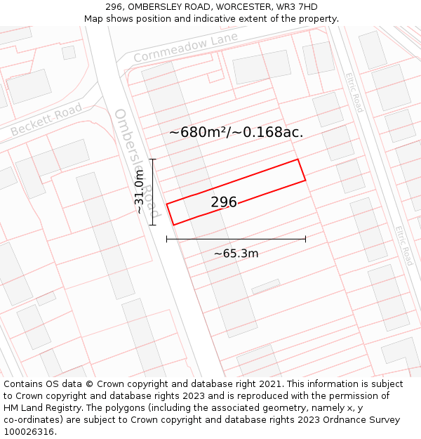 296, OMBERSLEY ROAD, WORCESTER, WR3 7HD: Plot and title map