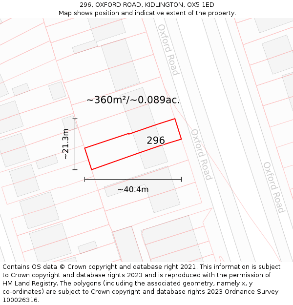 296, OXFORD ROAD, KIDLINGTON, OX5 1ED: Plot and title map