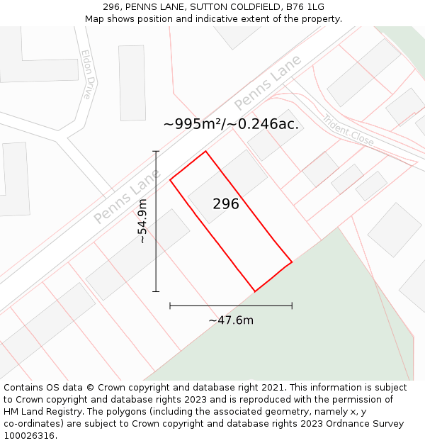 296, PENNS LANE, SUTTON COLDFIELD, B76 1LG: Plot and title map