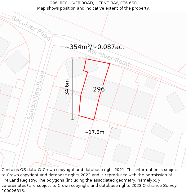 296, RECULVER ROAD, HERNE BAY, CT6 6SR: Plot and title map