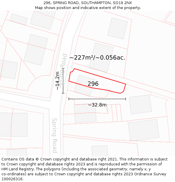 296, SPRING ROAD, SOUTHAMPTON, SO19 2NX: Plot and title map