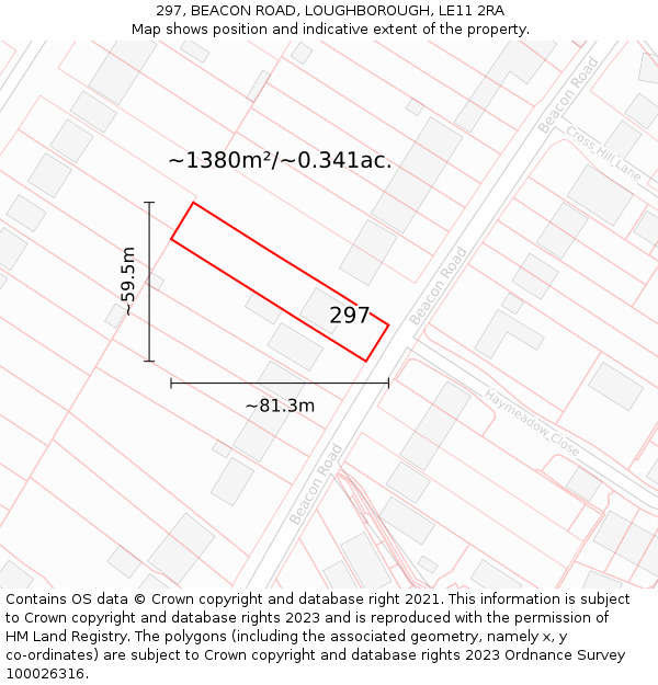 297, BEACON ROAD, LOUGHBOROUGH, LE11 2RA: Plot and title map