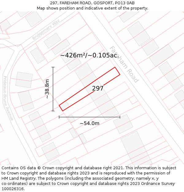 297, FAREHAM ROAD, GOSPORT, PO13 0AB: Plot and title map