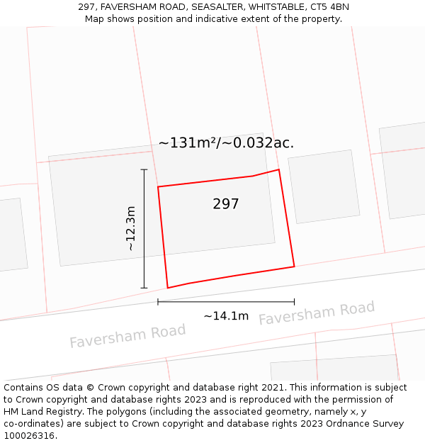 297, FAVERSHAM ROAD, SEASALTER, WHITSTABLE, CT5 4BN: Plot and title map