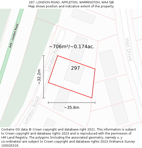 297, LONDON ROAD, APPLETON, WARRINGTON, WA4 5JB: Plot and title map