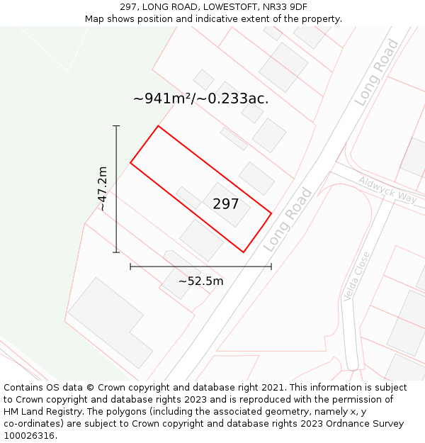 297, LONG ROAD, LOWESTOFT, NR33 9DF: Plot and title map