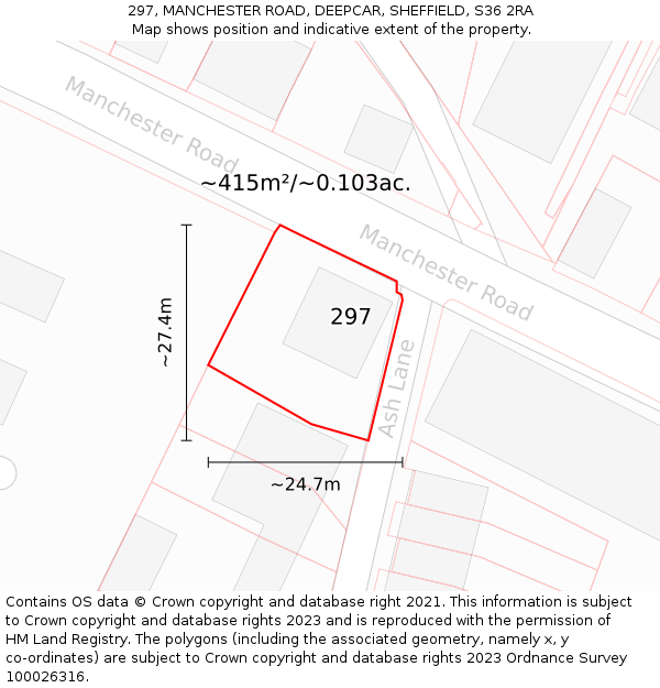 297, MANCHESTER ROAD, DEEPCAR, SHEFFIELD, S36 2RA: Plot and title map