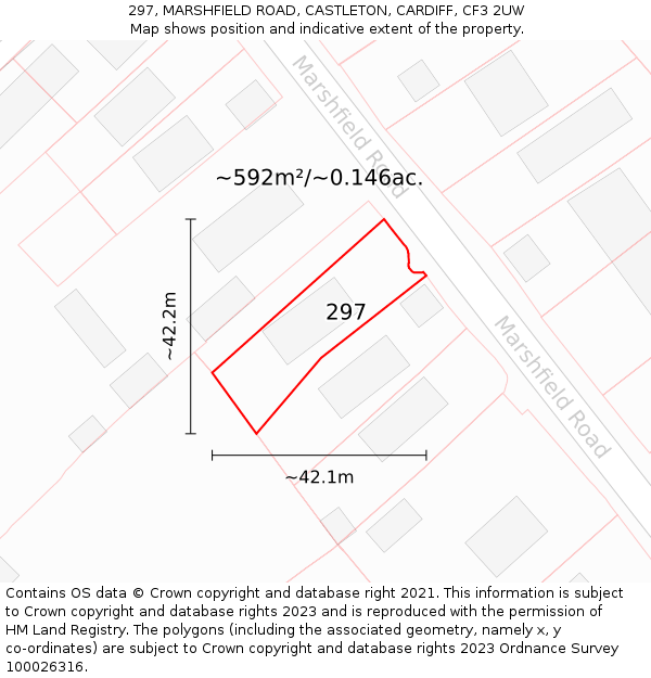 297, MARSHFIELD ROAD, CASTLETON, CARDIFF, CF3 2UW: Plot and title map