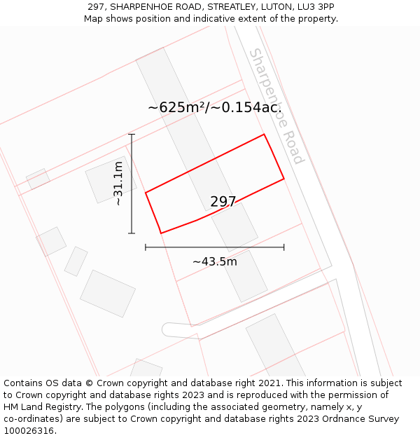 297, SHARPENHOE ROAD, STREATLEY, LUTON, LU3 3PP: Plot and title map