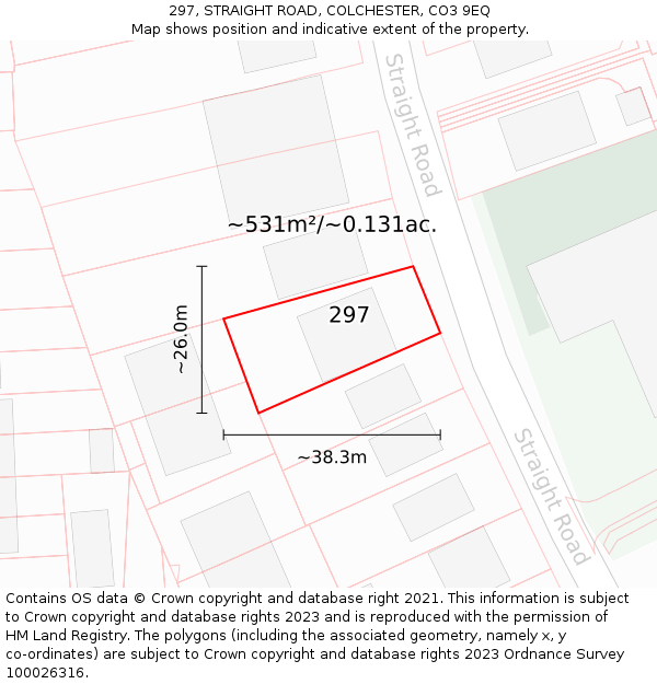 297, STRAIGHT ROAD, COLCHESTER, CO3 9EQ: Plot and title map