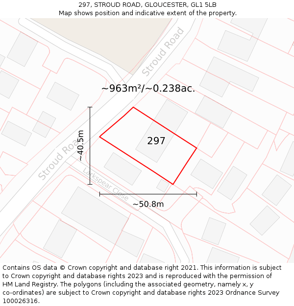 297, STROUD ROAD, GLOUCESTER, GL1 5LB: Plot and title map