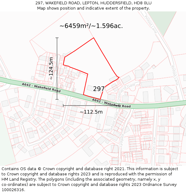 297, WAKEFIELD ROAD, LEPTON, HUDDERSFIELD, HD8 0LU: Plot and title map