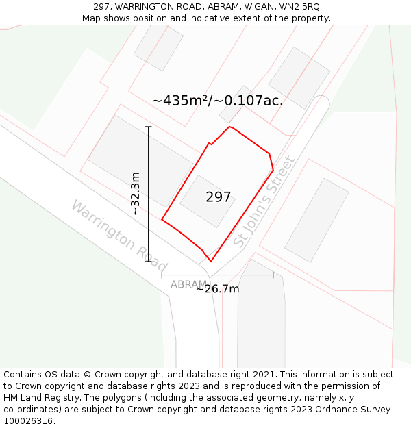 297, WARRINGTON ROAD, ABRAM, WIGAN, WN2 5RQ: Plot and title map