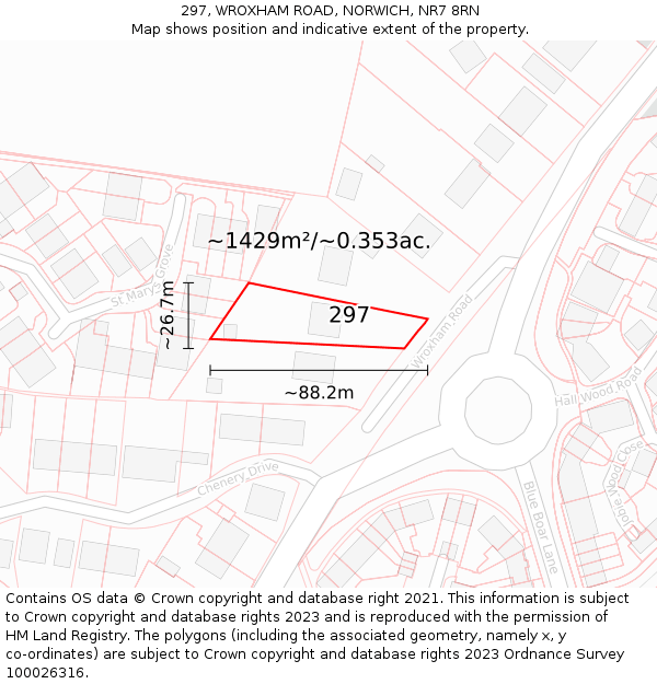 297, WROXHAM ROAD, NORWICH, NR7 8RN: Plot and title map