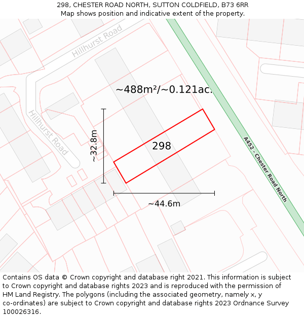298, CHESTER ROAD NORTH, SUTTON COLDFIELD, B73 6RR: Plot and title map