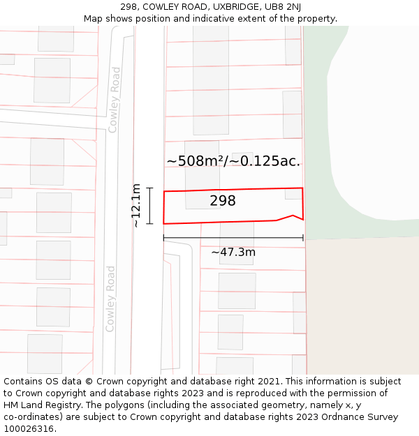 298, COWLEY ROAD, UXBRIDGE, UB8 2NJ: Plot and title map