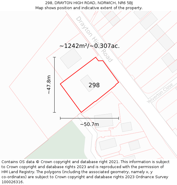 298, DRAYTON HIGH ROAD, NORWICH, NR6 5BJ: Plot and title map