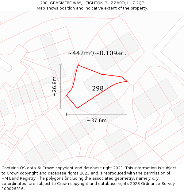 298, GRASMERE WAY, LEIGHTON BUZZARD, LU7 2QB: Plot and title map