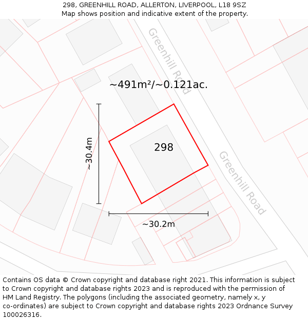 298, GREENHILL ROAD, ALLERTON, LIVERPOOL, L18 9SZ: Plot and title map