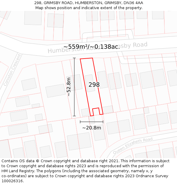 298, GRIMSBY ROAD, HUMBERSTON, GRIMSBY, DN36 4AA: Plot and title map