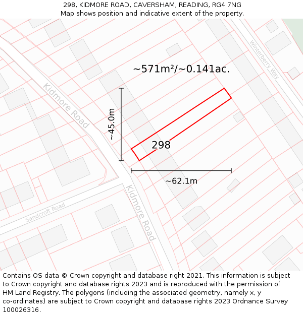 298, KIDMORE ROAD, CAVERSHAM, READING, RG4 7NG: Plot and title map
