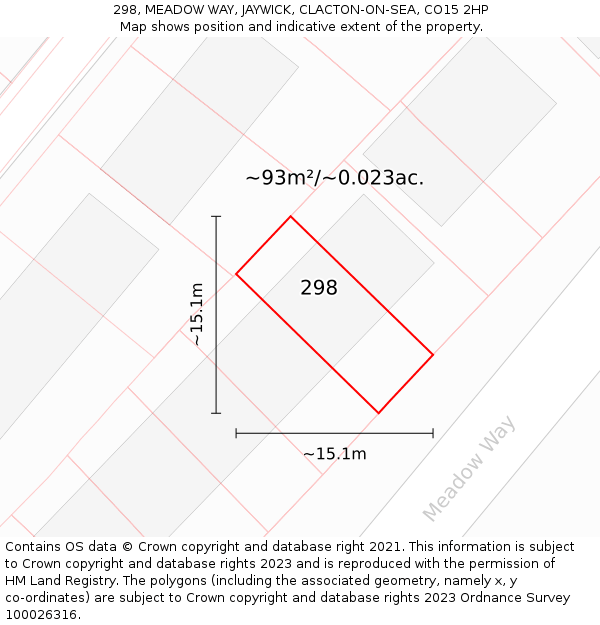 298, MEADOW WAY, JAYWICK, CLACTON-ON-SEA, CO15 2HP: Plot and title map