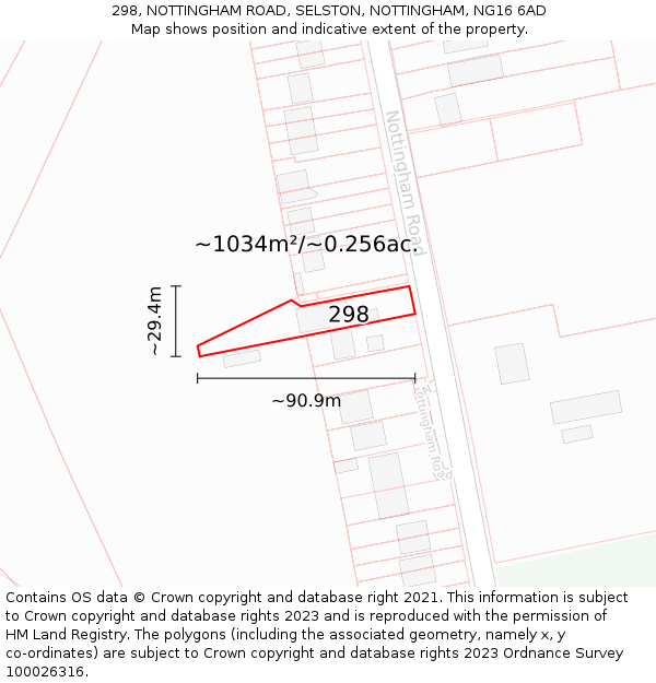 298, NOTTINGHAM ROAD, SELSTON, NOTTINGHAM, NG16 6AD: Plot and title map