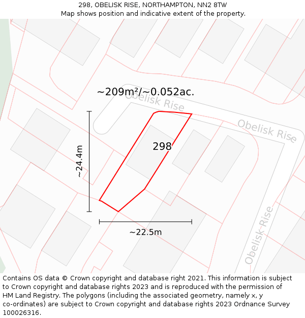 298, OBELISK RISE, NORTHAMPTON, NN2 8TW: Plot and title map