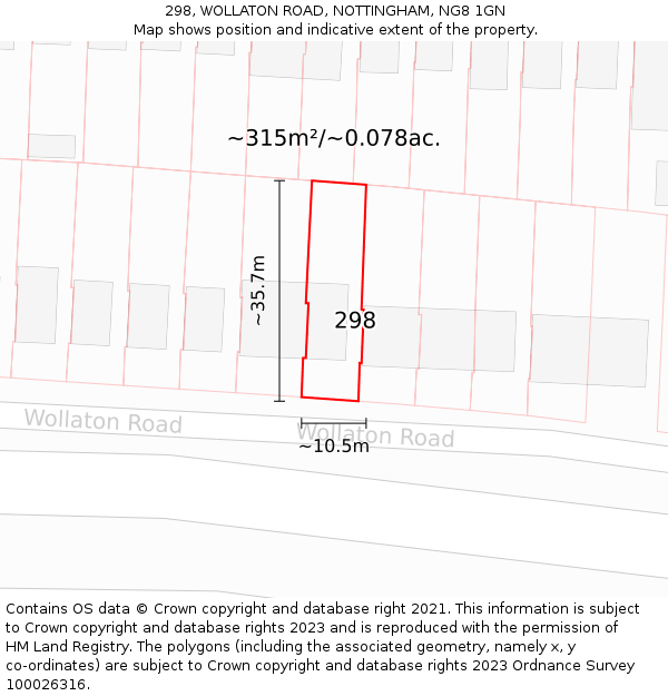 298, WOLLATON ROAD, NOTTINGHAM, NG8 1GN: Plot and title map