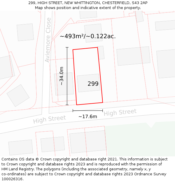 299, HIGH STREET, NEW WHITTINGTON, CHESTERFIELD, S43 2AP: Plot and title map