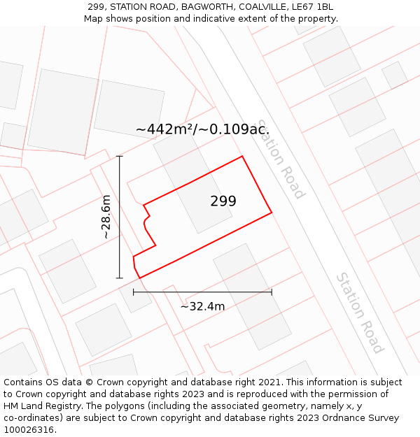 299, STATION ROAD, BAGWORTH, COALVILLE, LE67 1BL: Plot and title map