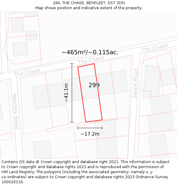 299, THE CHASE, BENFLEET, SS7 3DN: Plot and title map