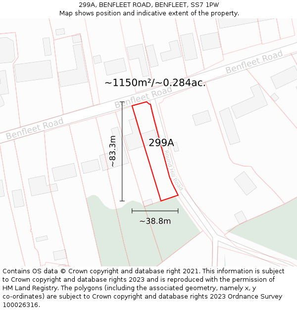 299A, BENFLEET ROAD, BENFLEET, SS7 1PW: Plot and title map