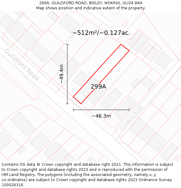 299A, GUILDFORD ROAD, BISLEY, WOKING, GU24 9AA: Plot and title map