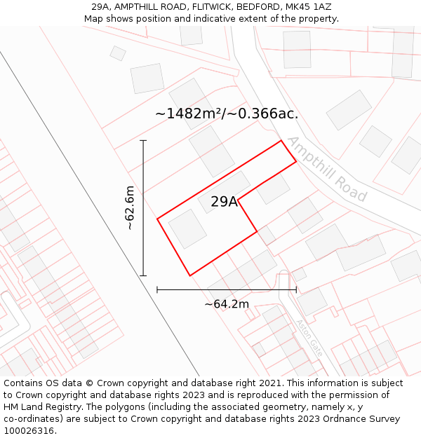29A, AMPTHILL ROAD, FLITWICK, BEDFORD, MK45 1AZ: Plot and title map