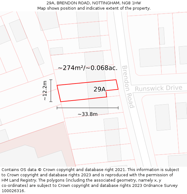 29A, BRENDON ROAD, NOTTINGHAM, NG8 1HW: Plot and title map