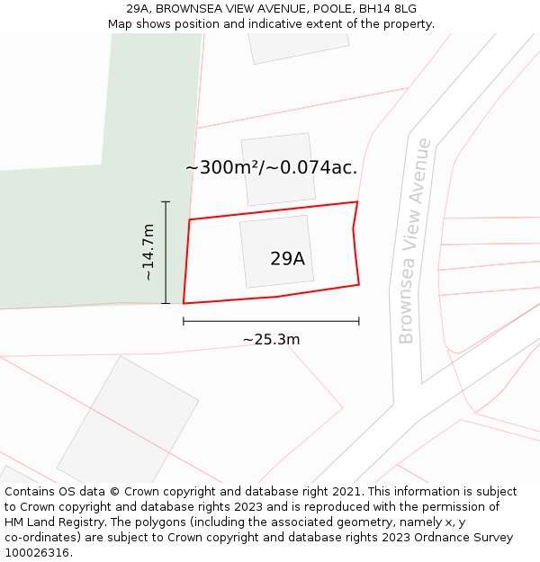 29A, BROWNSEA VIEW AVENUE, POOLE, BH14 8LG: Plot and title map