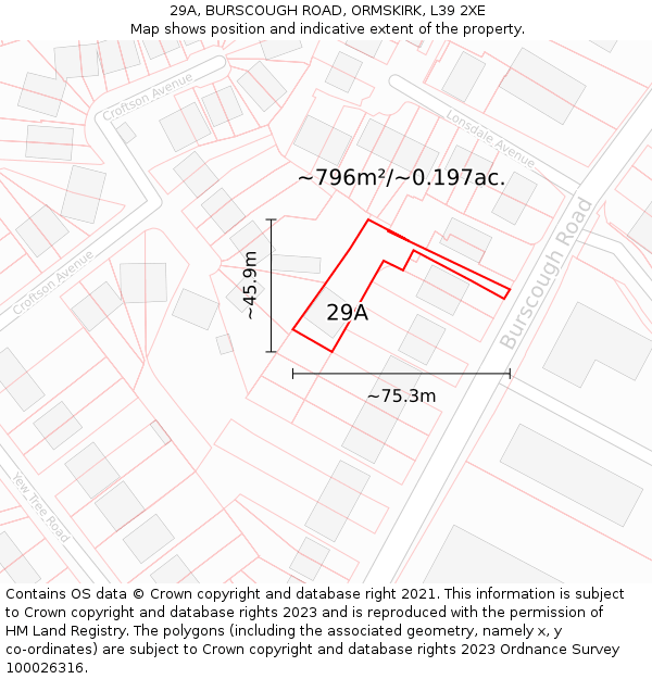 29A, BURSCOUGH ROAD, ORMSKIRK, L39 2XE: Plot and title map