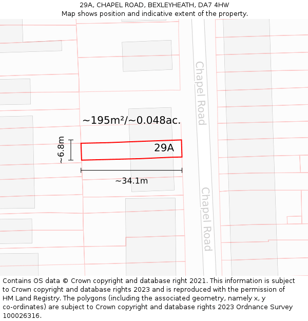 29A, CHAPEL ROAD, BEXLEYHEATH, DA7 4HW: Plot and title map