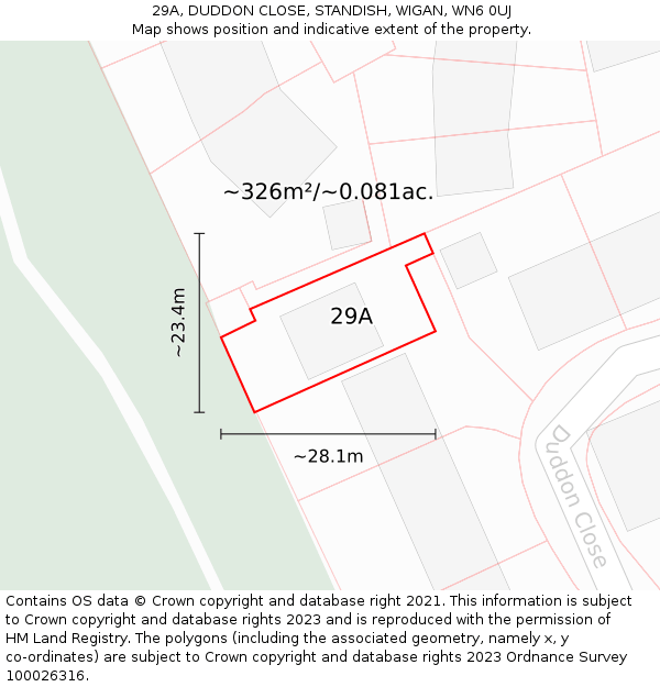 29A, DUDDON CLOSE, STANDISH, WIGAN, WN6 0UJ: Plot and title map