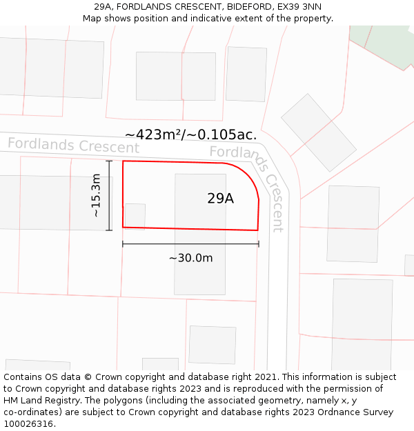 29A, FORDLANDS CRESCENT, BIDEFORD, EX39 3NN: Plot and title map
