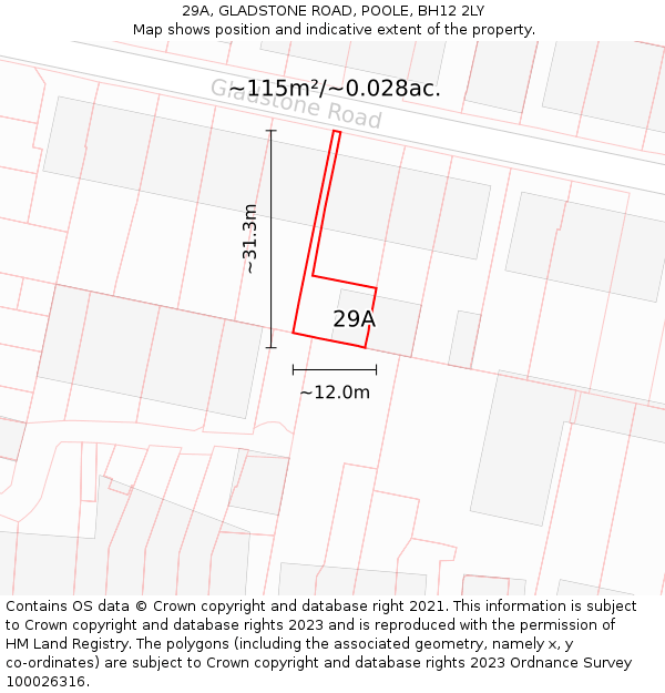 29A, GLADSTONE ROAD, POOLE, BH12 2LY: Plot and title map