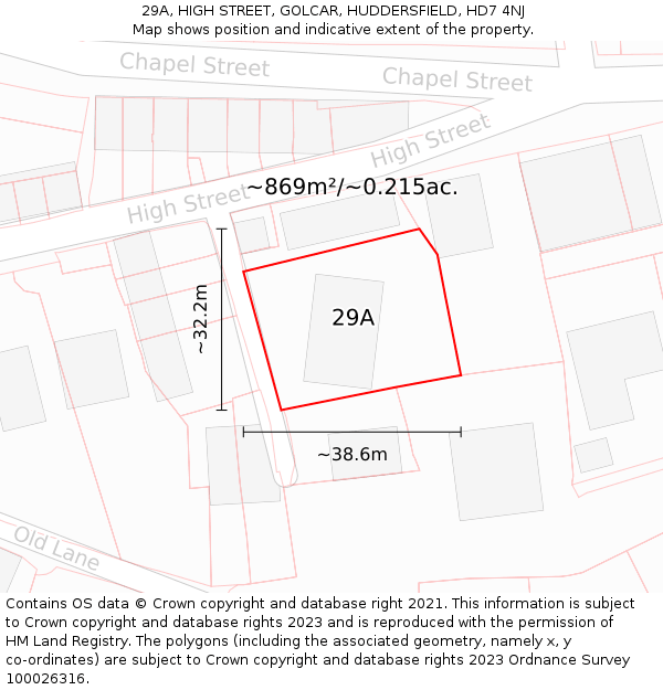 29A, HIGH STREET, GOLCAR, HUDDERSFIELD, HD7 4NJ: Plot and title map