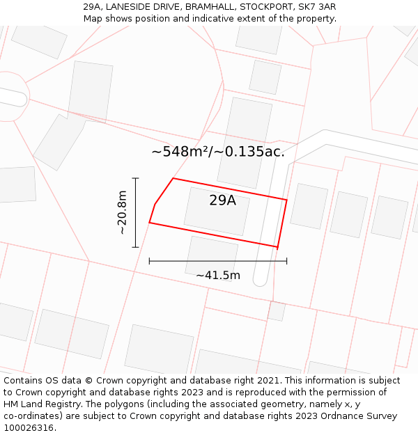 29A, LANESIDE DRIVE, BRAMHALL, STOCKPORT, SK7 3AR: Plot and title map